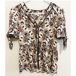 Anthropologie Isla Maude Perla Tied-Sleeve Button down peplum blouse